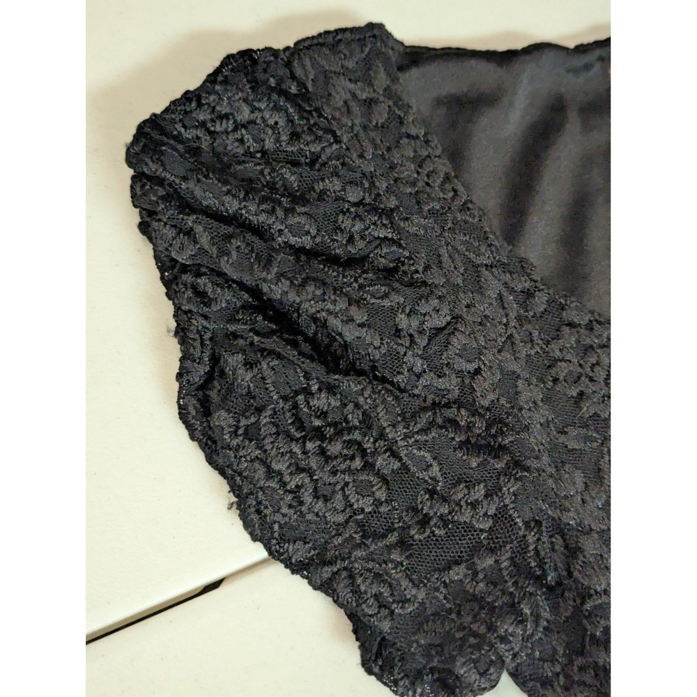 Vintage Soprano Black Floral Lace Mini Dress S Puffed Sleeve Coquette Y2K Grunge - Picture 8 of 11